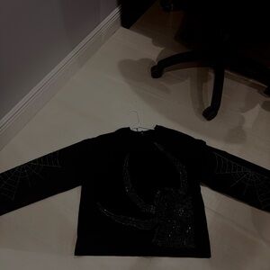 Black Long Sleeve Top with Spider Web Design